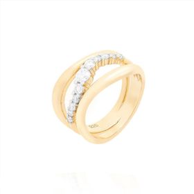 Imagem do produto Anel Moissanite 3MM Orgânico de Dois Aros Ondulados e Aro Cravejado em Prata 925 Folheado a Ouro 18K