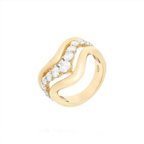 Imagem do produto Anel Moissanite Ondulado de Aro Triplo Liso e Cravejado 4MM Central em Prata 925 Folheado a Ouro 18K