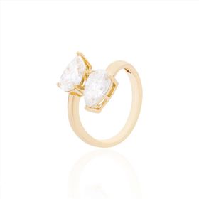 Imagem do produto Anel Sparkle Moissanite Entreaberto Gotas 6X9MM em Prata 925 Folheado a Ouro 18K