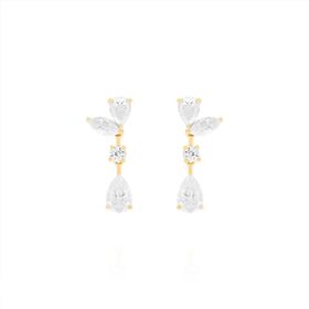 Imagem do produto Brinco Moissanite 9X6 Pêndulo Gota e Navetes em Prata 925 Folheado a Ouro 18K