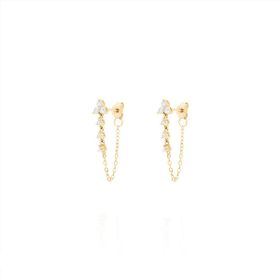 Imagem do produto Brinco Stud Piercing ou Ear Line com Corrente e Trio de Zircônias em Prata 925 Folheado a Ouro 18K