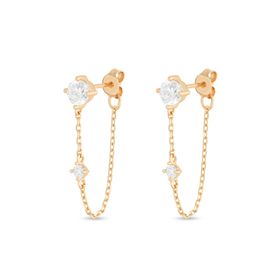 Imagem do produto Brinco Moissanite Ear Line Ponto de Luz 5MM com Corrente Acoplada na Tarraxa em Prata 925 Folheado a Ouro 18K