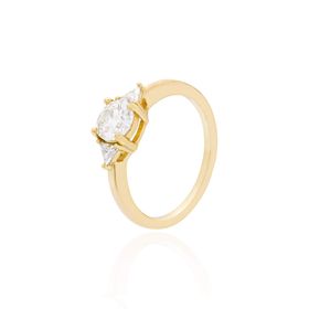 Imagem do produto Anel Sparkle Moissanite Ponto de Luz 6MM com Triângulo nas Pontas em Prata 925 Folheado a Ouro 18K