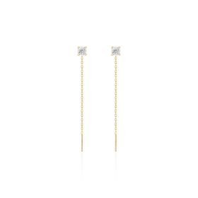 Imagem do produto Brinco Moissanite 3MM Ponto de Luz com Fio Passador em Prata 925 Folheado a Ouro 18K