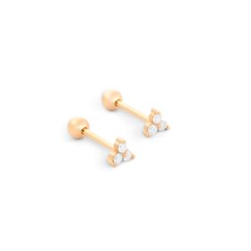 Imagem do produto Brinco Piercing Moissanite 1.5MM Baby Segundo Furo Microbell Reto Trinity em Prata 925 Folheado a Ouro 18K