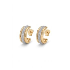 Imagem do produto Brinco Meia Argola Abaulada com Cravação de Zircônia Folheado a Ouro 18K