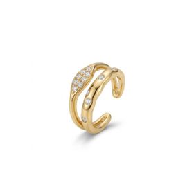 Imagem do produto Brinco Piercing Duplo de Pressão com Detalhes de Zircônia Ponto de Luz e Pavê Folheado a Ouro 18K