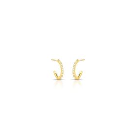 Imagem do produto Brinco Meia Argola Curvada Cravejado com Zircônias Folheado a Ouro 18K