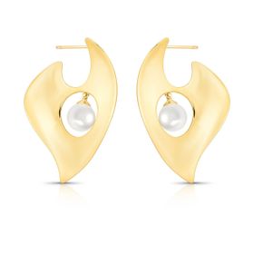 Imagem do produto Brinco Meia Argola Curvo Vazado Pérola Shell 10MM Folheado a Ouro 18K