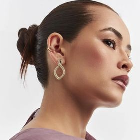 Imagem do produto Brinco Piercing de Pressão com Quatro Fileiras Cravejadas Folheado a Ouro 18K