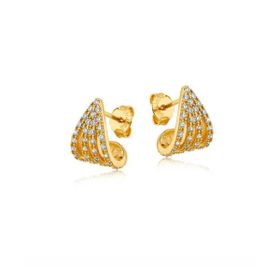 Imagem do produto Brinco Meia Argola de Fios Cravejados Folheado a Ouro 18K