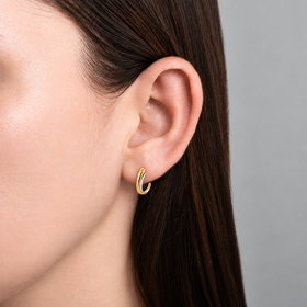 Imagem do produto Brinco Meia Argola Aro Duplo Liso em Detalhes com Ouro Branco em Ouro 18K