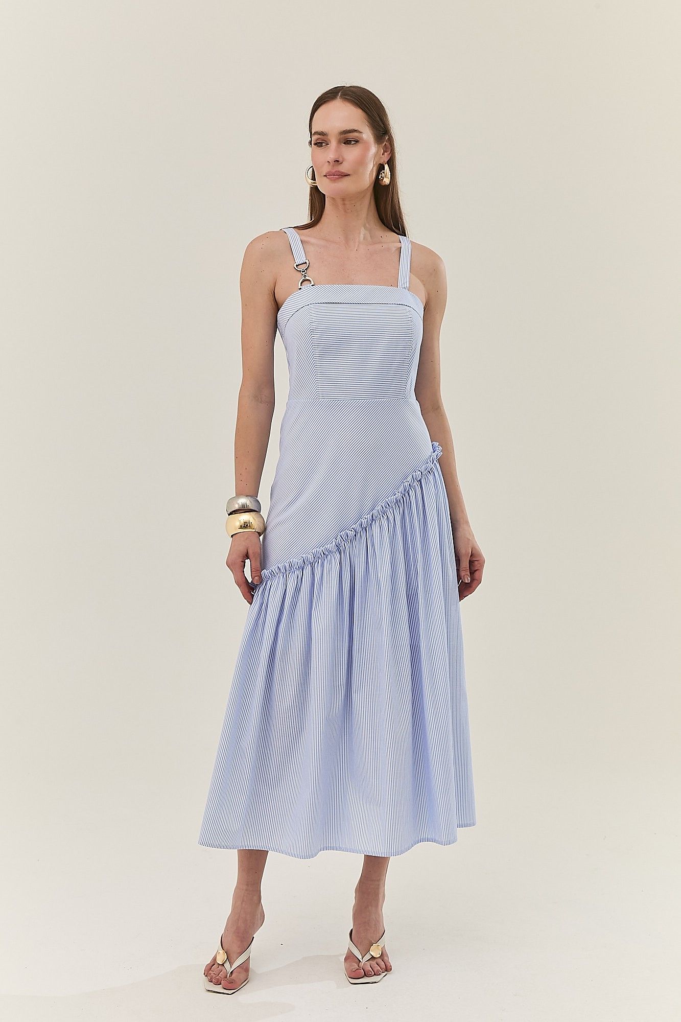 Vestido Midi Listrado Lapela Marbella - Talita Kume