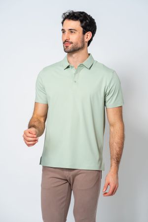 Camisa Polo Masculina de Poliamida Verde-Menta