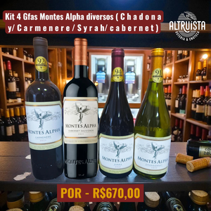 Kit 4 Gfas Montes Alpha diversos ( C h a d o n a y/ C a r m e n e r e / S y r a h/ C a b e r n e t )