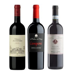 Kit 3 Gfas -Vinhos  Tintos  Italianos   Diversos  (na caixa Málaga de madeira)