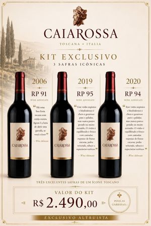 KIT  VERTICAL 3  GARRAFAS DE CAIAROSSA TOSCANA IGT  SAFRAS ( 2020  /2019 / 2006)