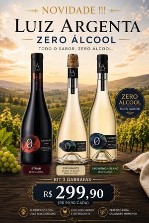 Kit 3 Garrafas Diverssas Linha  Luiz Argenta L.A. Zero  0% álcool
