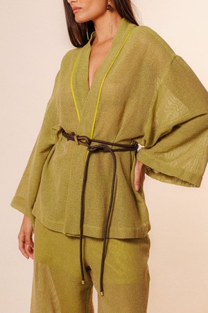 Kimono Algodão com Textura de Tela Anne Verde Veleiro