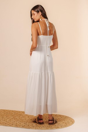 Vestido Cropped Decote em V Babado Franzido Iris Off White