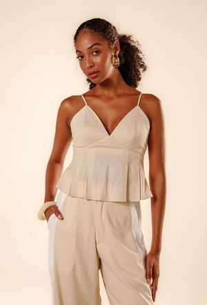 Blusa linho Sofia color block off white/bege