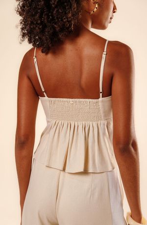Blusa linho Sofia color block off white/bege