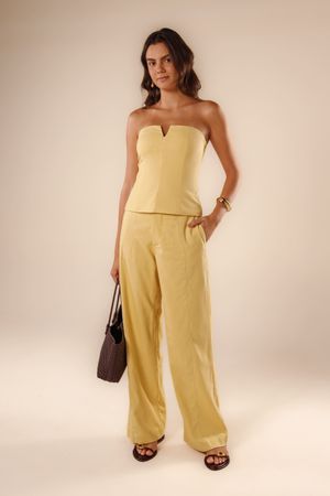 Calça longa Rosa amarelo manteiga