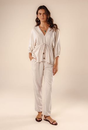 Calça cropped Maria natural