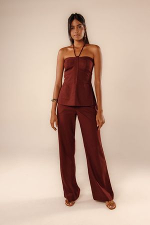 Calça longa Lêda jaboticaba