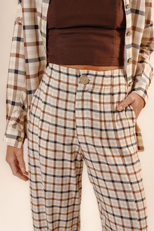 Calça longa Rosa estampa xadrez