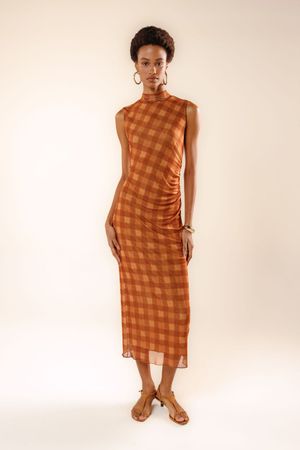 Vestido cropped Tara estampa xadrez memória
