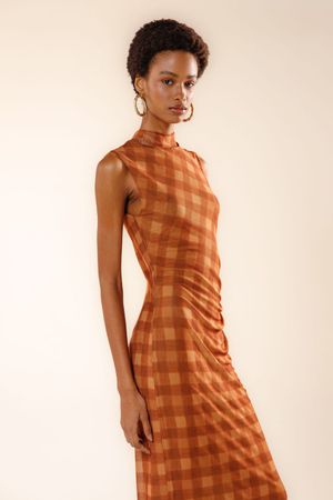 Vestido cropped Tara estampa xadrez memória