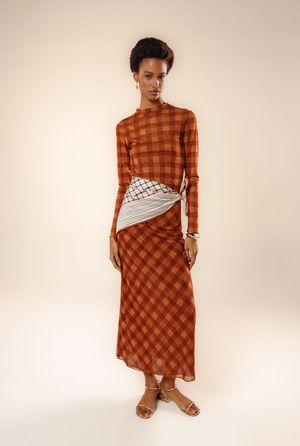 Saia cropped tule Meire estampa xadrez memória