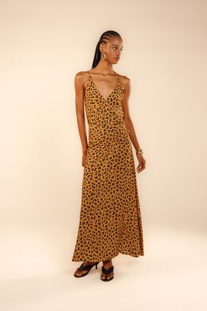 Vestido longo Ila estampa natura animal print