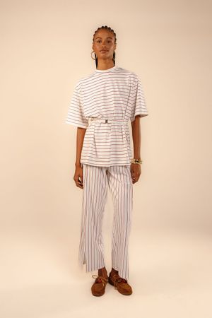 Calça cropped malha Isolda estampa listra raya