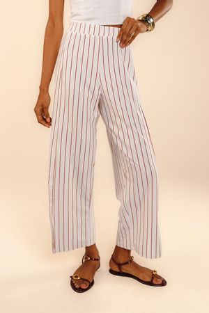 Calça cropped malha Isolda estampa listra raya