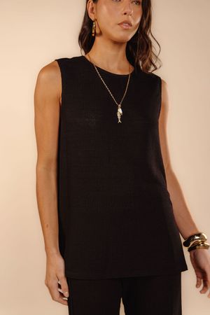Blusa malha com cinto Meire preto