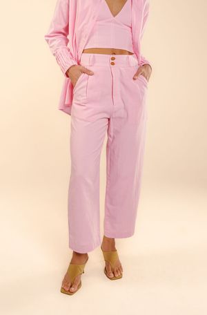 Calça cropped Matilde  rosa boreal
