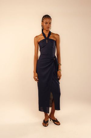 Vestido cropped Maura azul marinho