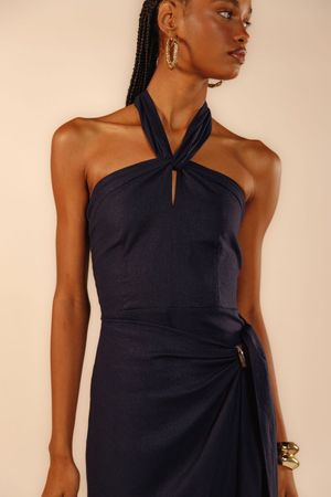 Vestido cropped Maura azul marinho