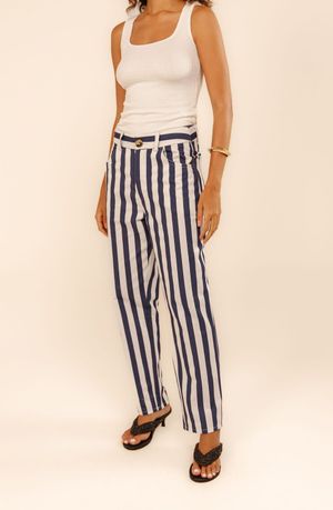 Calça cropped Yana listra oceano