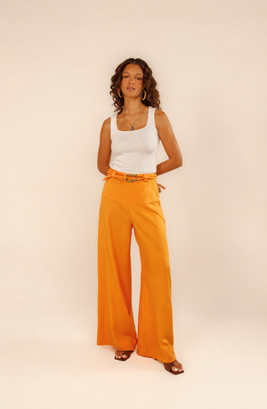 Calça longa Babi laranja tropical
