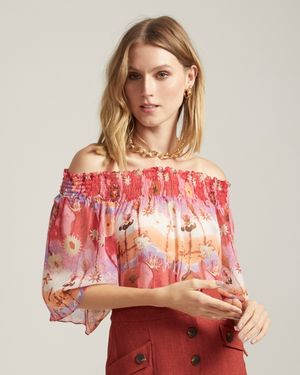 Blusa de Seda Ombro a Ombro Estampada