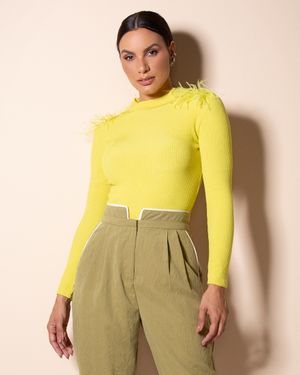 Blusa de Tricot Canelado Manga Longa
