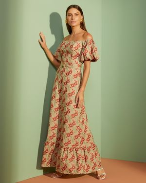 Vestido Ombro a Ombro Bordado