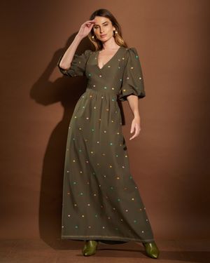 Vestido Longo de Algodão Poá