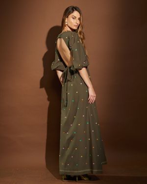 Vestido Longo de Algodão Poá