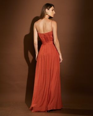 Vestido Longo de Alça Busto Drapeado