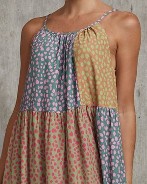 Vestido Longo Patchwork Estampa de Onça