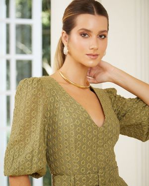 Vestido Midi de Laise com Cinto